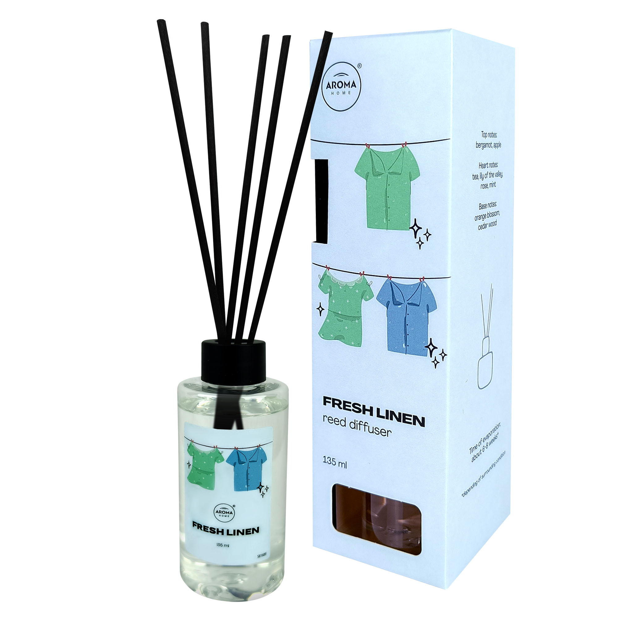 Aroma home BASIC LINE sticks 135ml FRESH LINEN